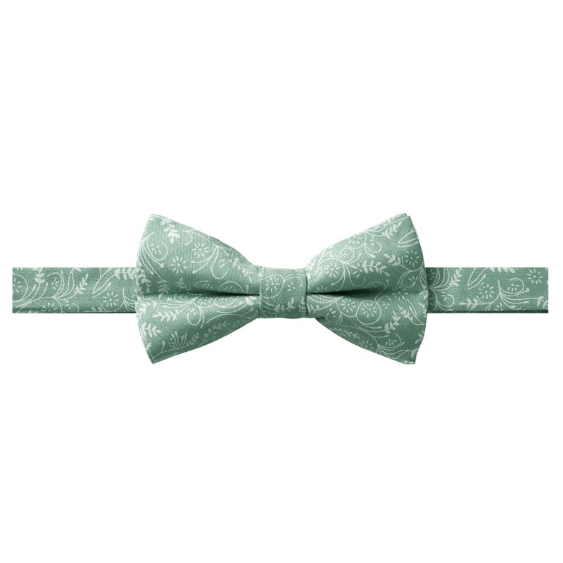 Jacob Alexander Men's Pre-tied Banded Adjustable Floral Bow Tie - Dusty Sage - Image 1
